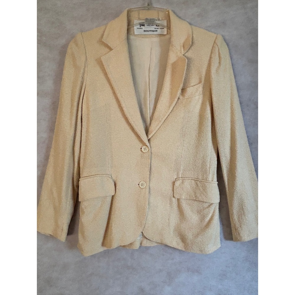 Pierre Cardin Boutique Vintage 100% Silk Blazer Cream Boucle Jacket Womens 10